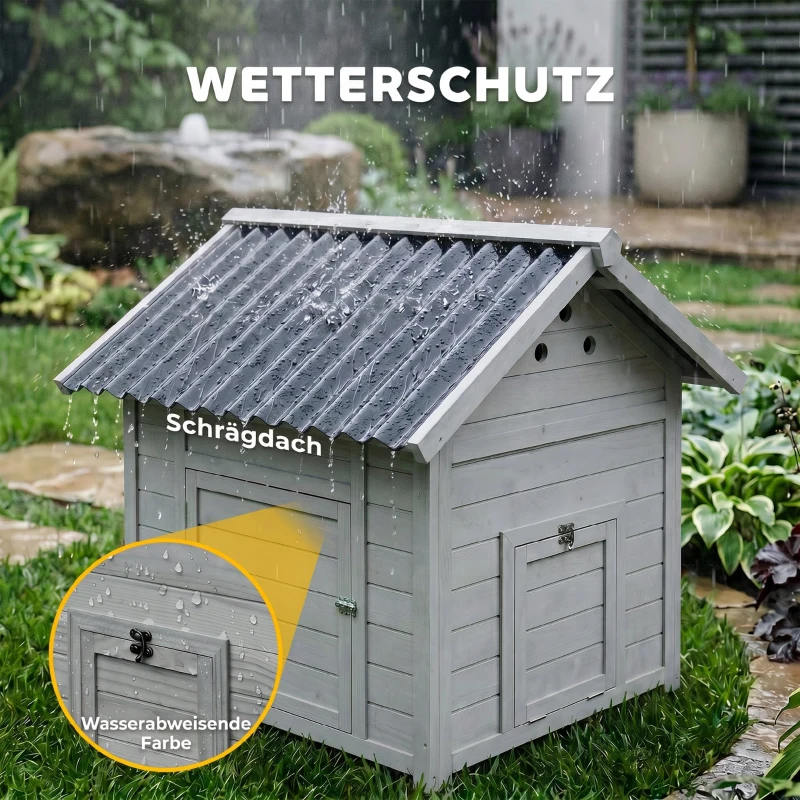 PawHut Entenhuis Entenstall Klein Dierhuis, weerbestendig, 2 ingangen, 2 hellingen, 78 x 90 x 92 cm, Lichtgrijs + Zwart