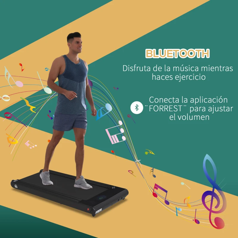 HOMCOM Cinta de Correr Eléctrica 1-6km/h Cinta de Andar Portátil con Pantalla LED Control Remoto Bluetooth Ruedas de Transporte para Casa Oficina 134x58x10 cm Negro
