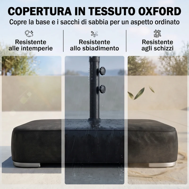 Outsunny Base per Ombrellone Riempibile con Sabbia 80 kg/Sabbia Bagnata 90 kg, per Pali di Ombrelloni da Ø48 mm, Nero