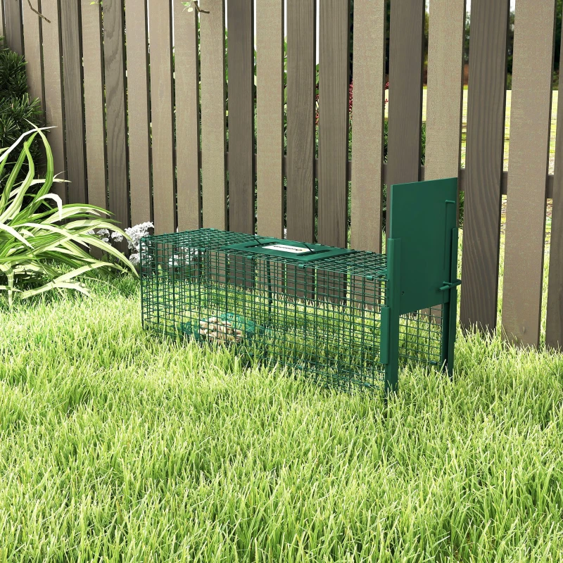 Outsunny Trampa para Animales Vivos con Puerta Jaula de Captura Metálica con Asa para Ratones Pequeños 60x18x20 cm Verde Oscuro