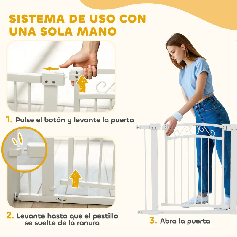 PawHut Puerta para Perros con Ancho Ajustable 76-104 cm con 2 Extensiones Doble Bloqueo Blanco