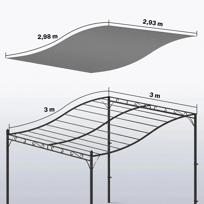 Outsunny Ersatzdach für Pergola Sonnensegel für Terrassenüberdachung Ersatz-Dachplane für 3 x 3 m Pavillon 298x293 cm Dunkelgrau