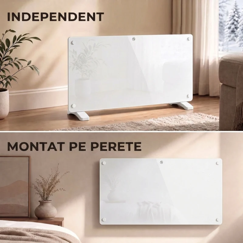 HOMCOM Convector Electric 2000W, Montare pe Perete sau Podea, Compatibil cu Alexa și Google Home, Alb
