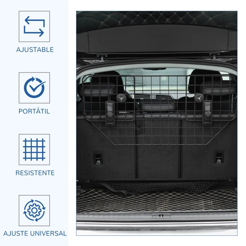 PawHut Barrera Protectora de Coche para Perros para Vehículo Universal Barrera Protectora Metálica Extensible para Asientos Traseros Maletero Equipaje Automóvil 90-120x40,5 cm Negro