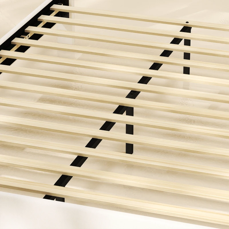 HOMCOM Bedframe 140 x 200 cm met verstelbaar hoofdbord, gestoffeerd bed in linnenlook met 12 multiplex latten - Beige