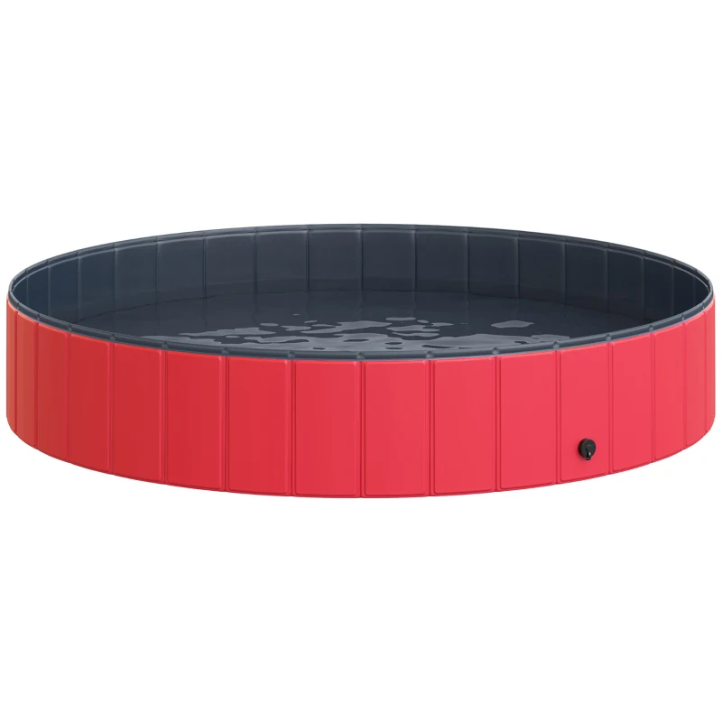 PawHut Piscina Plegable para Perros Gatos Ø160x30 cm Bañera Portátil para Mascotas PVC Antideslizante Múltiples Usos para Interiores y Exteriores Rojo