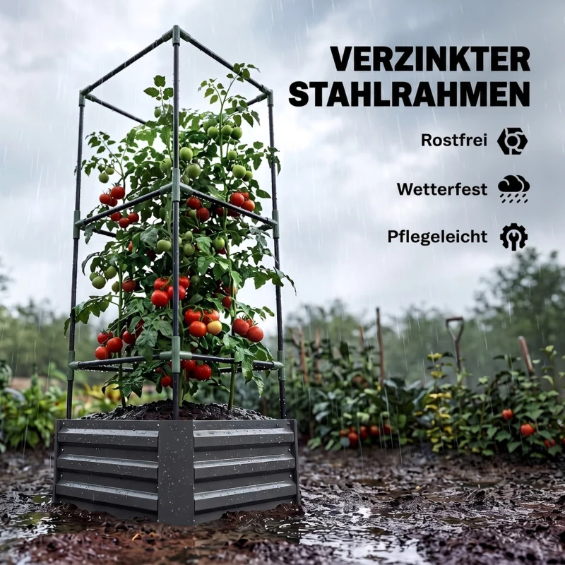 Outsunny Hoogbed met klimrek Plantenbak met klimsteun, open bodem, weerbestendig, 61 cm x 61 cm x 140 cm, Donkergrijs