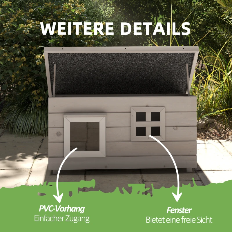 PawHut Buiten Kattenhuis Groot Modern Luxe Sparhout met Raam voor Katten Grijs Zwart