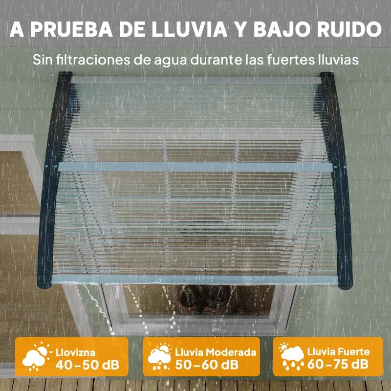 Outsunny Marquesina Exterior para Puerta y Ventana 75x100 cm contra Sol y Lluvia con Soporte de Aleación de Aluminio Transparente