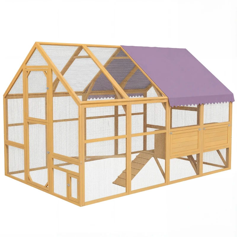 PawHut Hühnerstall Holz mit Freilauf, Sicherheitsschloss, Tür, 4 Nistkasten, für 8-12 Hühner, ca. 2,8 x 1,8 x 1,9 m, Gelb