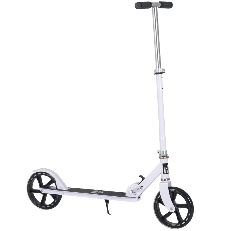 HOMCOM Patinete Plegable para Niños de 7-14 Años Scooter Infantil Manillar Ajustable en Altura de 4 Niveles con Freno Blanco