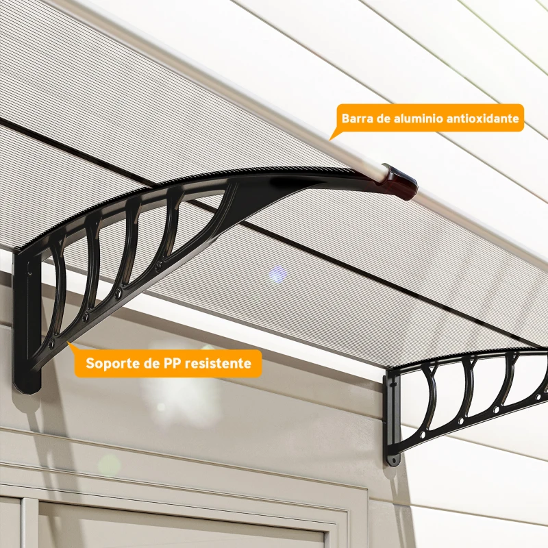 Outsunny Tejadillo de Protección 200x96x27 cm Marquesina Exterior para Puertas y Ventanas contra Sol y Lluvia Transparente