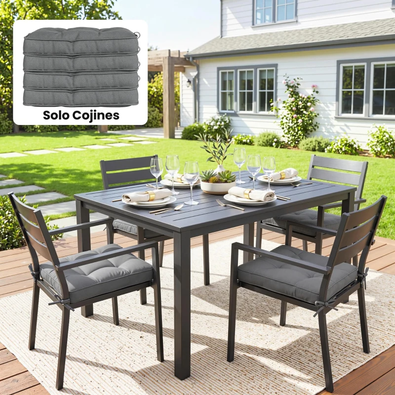 Outsunny Conjunto de Cojines para Sillas de Comedor y Jardín Impermeable con 2 Amarres de Fijación 42x42x5 cm Gris Oscuro