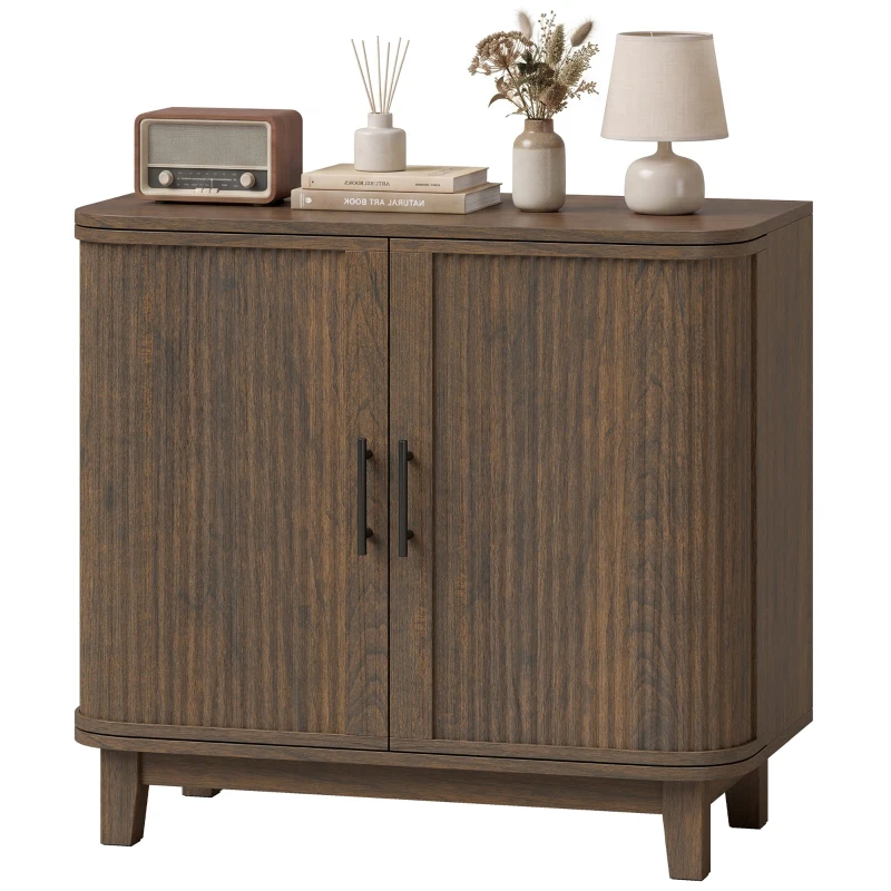 HOMCOM Sideboard Buffet Cabinet, Storage Cabinet with 2 Curved Doors, Adjustable Shelf and Legs for Dining Room, Dark Walnut
