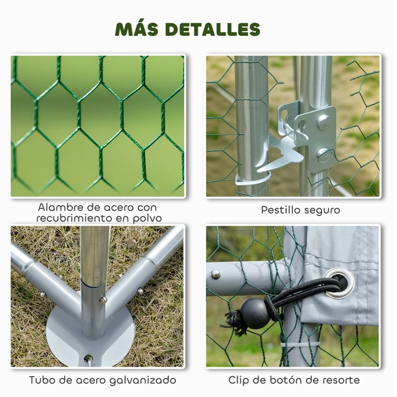 PawHut Gallinero para Exterior Grande de Acero Galvanizado 5,1x3x1,9 m 15,3 m² con Cubierta Tela Oxford y Cerradura Plata