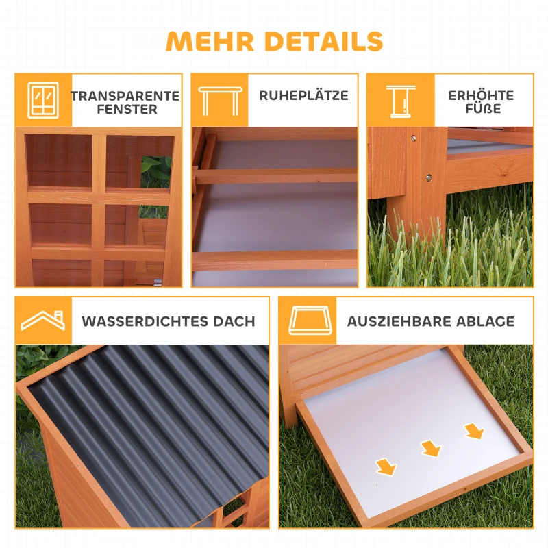 PawHut Hühnerstall mit Nestkasten für 3-4 Hühner, Wasserfestes Dach, Tannenholz, Kunststoff, 100 x 86 x 100 cm, Orange