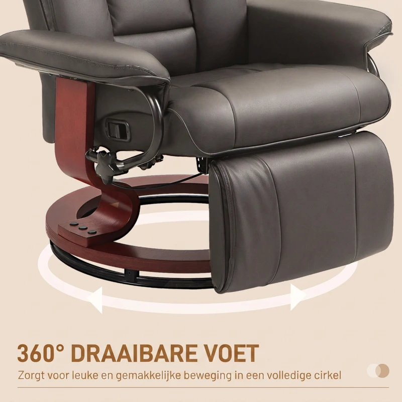 HOMCOM Draaibare Relaxfauteuil met Ligfunctie, tot 150 kg, Kunstleer, Bruin(m-6)