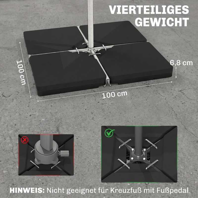Outsunny Sonnenschirmständer 4-teilig Schirmgewicht, Schirmständer für Ampelschirm Sand/Wasser bis 60/70 kg
