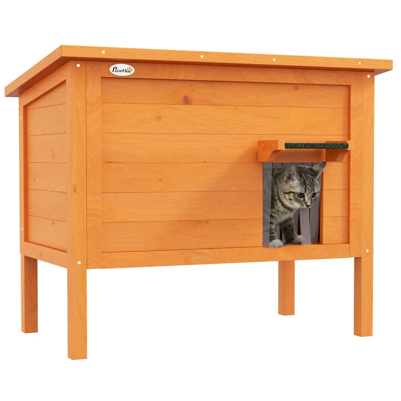 PawHut Buiten Kattenhuis Luxe Klein Weerbestendig met 1 Raam en 1 Ingang 85x50x68,5cm Oranje+Groen