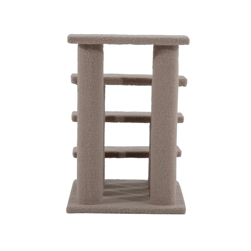 PawHut Escalera de Mascota Escalón Gato con 4 Pasos de Felpa y Postes Cubierto de Felpa 63.5x43x60cm Marrón Claro