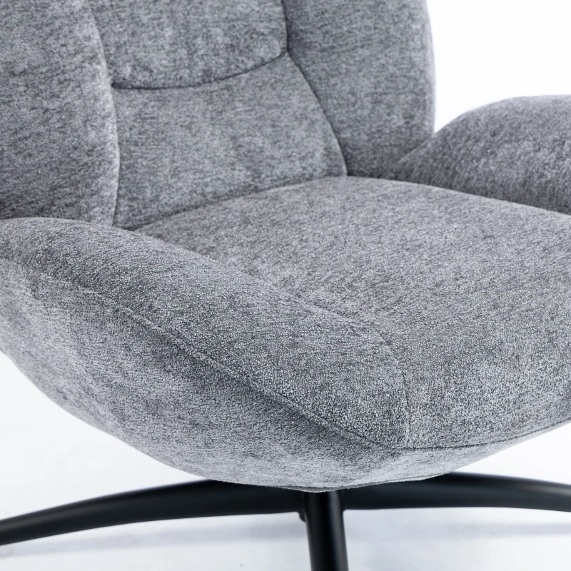 HOMCOM Draaifauteuil met Brede Zitting, Geïntegreerde Armleuningen, Chenille-look, Donkergrijs