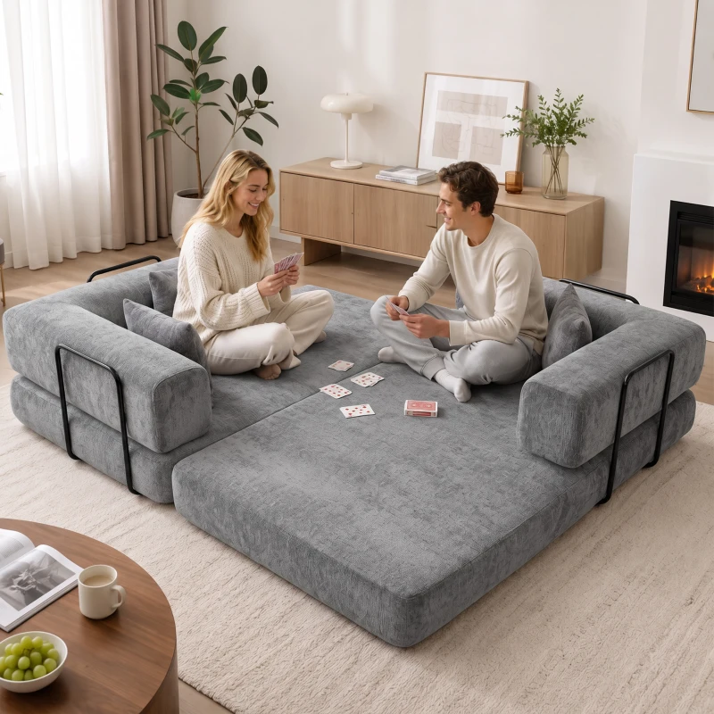 HOMCOM Canapé Convertible 3 Places Compressé 5 en 1, Canapé-Lit en Chenille 205cm, Assise Profonde, 2 Coussins, Gris