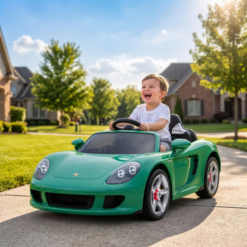 AIYAPLAY Auto Elettrica Bambini Porsche Carrera GT 12V con Telecomando, 2 Motori, Sospensioni e Porte Apribili, Verde