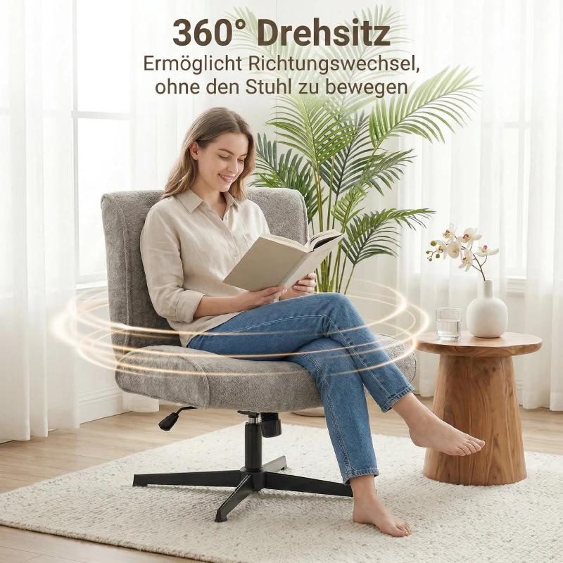HOMCOM Drehbarer Akzentstuhl, Samtgepolsterter Lounge-Sessel mit Höhenverstellung für Wohnzimmer, Büro, Grau
