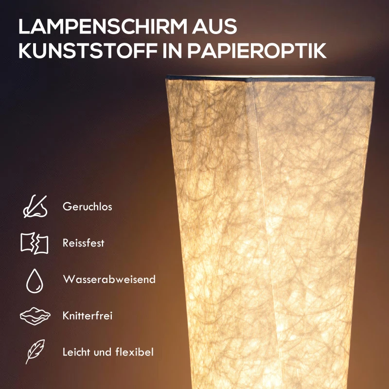 HOMCOM Stehlampe mit Papierschirm, Fußschalter, 3 Helligkeitsstufen, Weiß