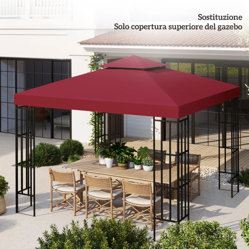Outsunny Tetto di Ricambio per Gazebo 3x3 m a 2 Livelli e Anti UV in Poliestere con Presa d'Aria, Rosso
