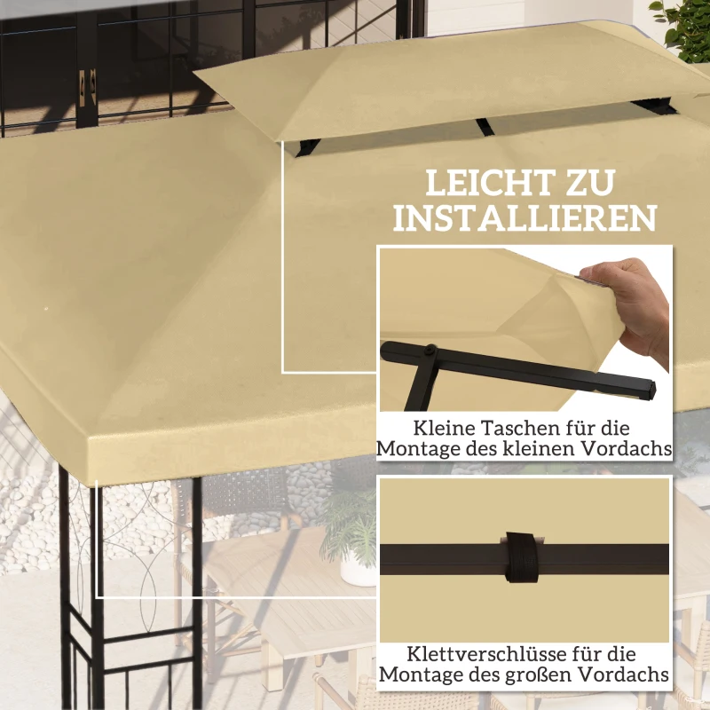 Outsunny Ersatzdach für Pavillon 3 x 4 m wasserabweisend Pavillondach mit Doppeldach Beige