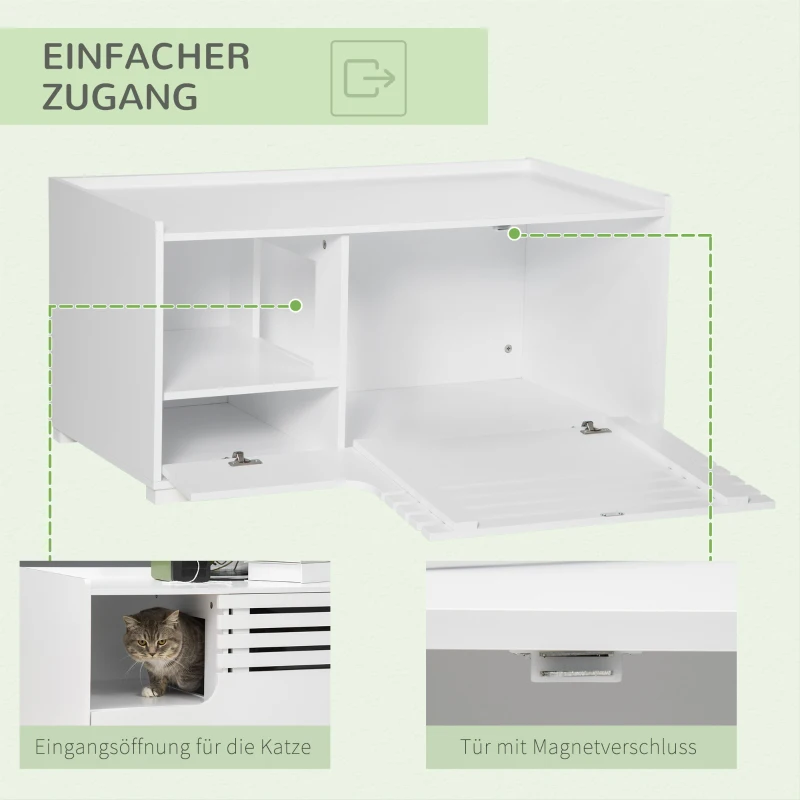 PawHut kattenkast met 2 schappen, 2-in-1 design, magneetdeur, MDF, wit(m-6)