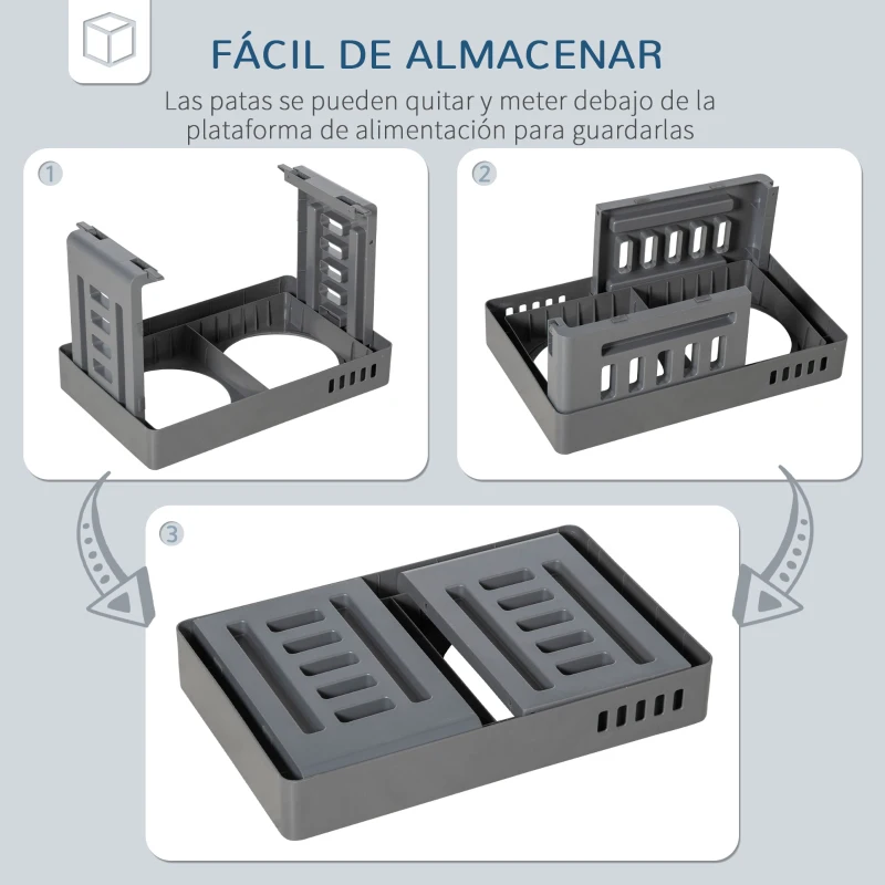 PawHut Comedero Elevado para Perros con 2 Platos Desmontables de 1200 ml y Altura Ajustable 44x27,7x28 cm Gris