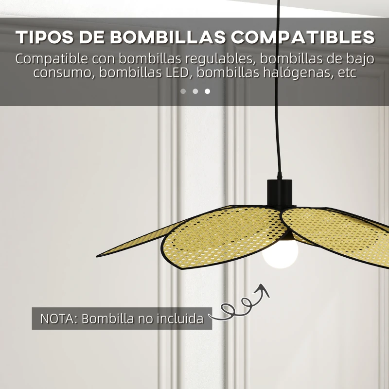 HOMCOM Lámpara Colgante Lámpara de Techo de Ratán Sintético Iluminación de Techo E27 con Cable Ajustable Ø68x115 cm Natural