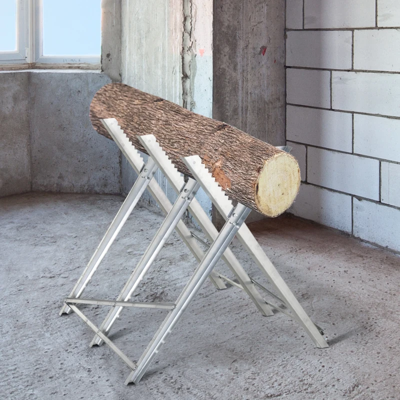 DURHAND Caballete para Sierra Plegable Caballete Motosierra con Estructura Triangular de Metal Carga 100 kg 83x83x79 cm Plata