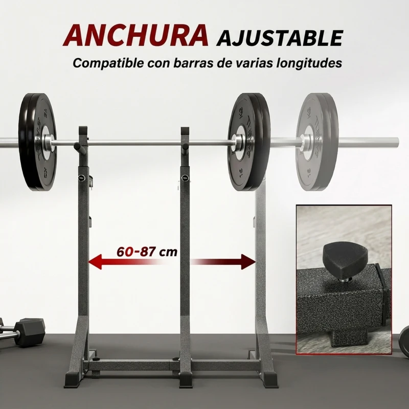 SPORTNOW Soporte para Barras de Pesas con Ancho y Altura Ajustable Rack Musculación con Marco de Acero Carga 150 kg Negro