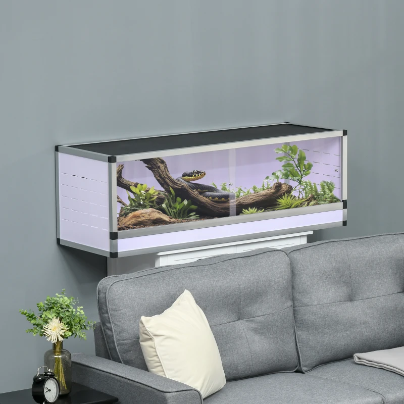 PawHut Aluminium Reptielenbox met Ventilatie - Wit+Zilver+Zwart - Ideaal voor Hagedissen, Slangen - 120 x 40 x 40 cm(m-2)