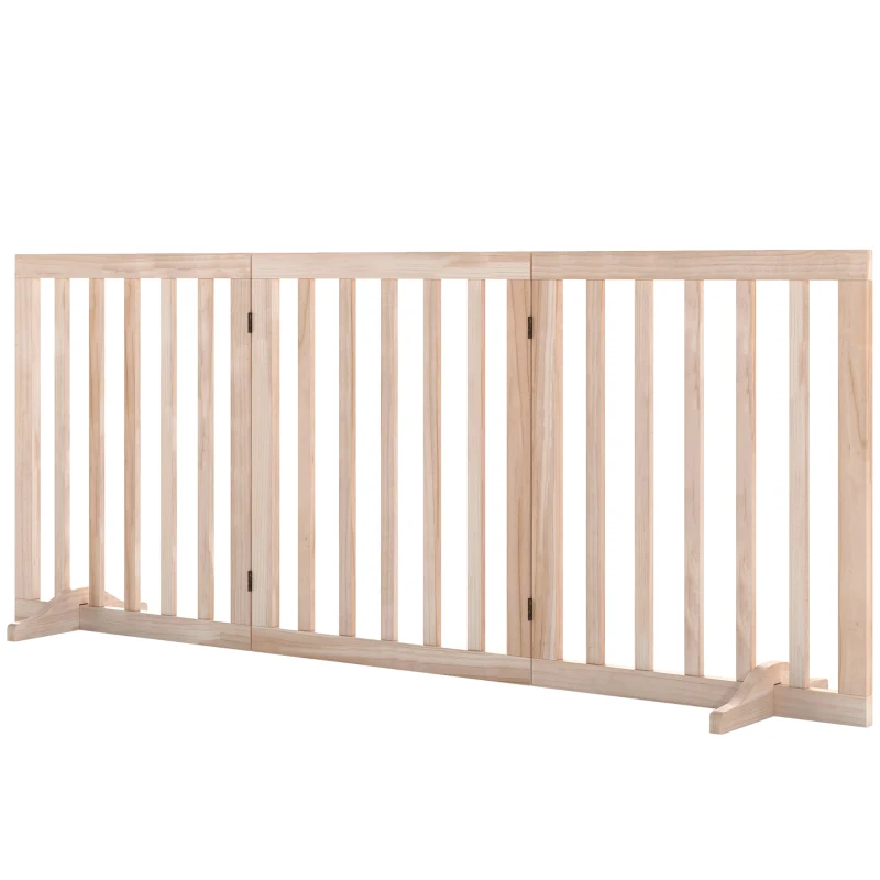 PawHut Barrière de Sécurité pour Chien Barrière Chien Sans Perçage Pliable et Autoportante 3 Panneaux 150 x 36 x 61 cm Naturel
