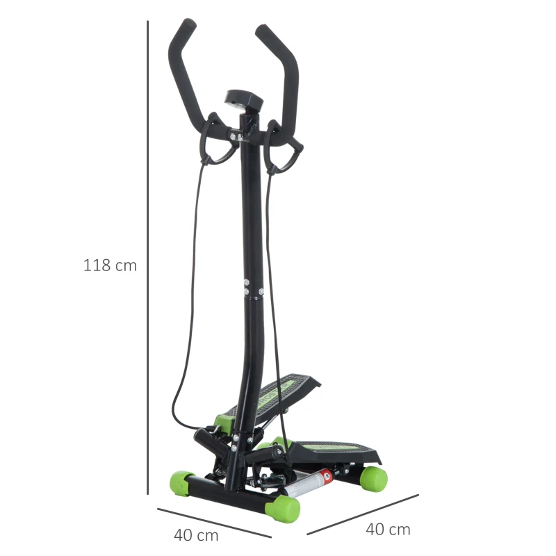 HOMCOM Máquina de Step Stepper Fitness con Manillar Pantalla LCD Cintas y Pedales Antideslizantes 40x32x125 cm Negro