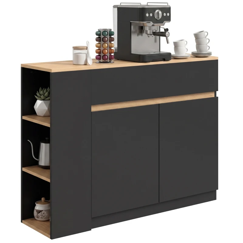 HOMCOM Dressoir, buffetkast met groot kastvak, 3-laags schap en lade, zwart, 110 x 29,5 x 82 cm