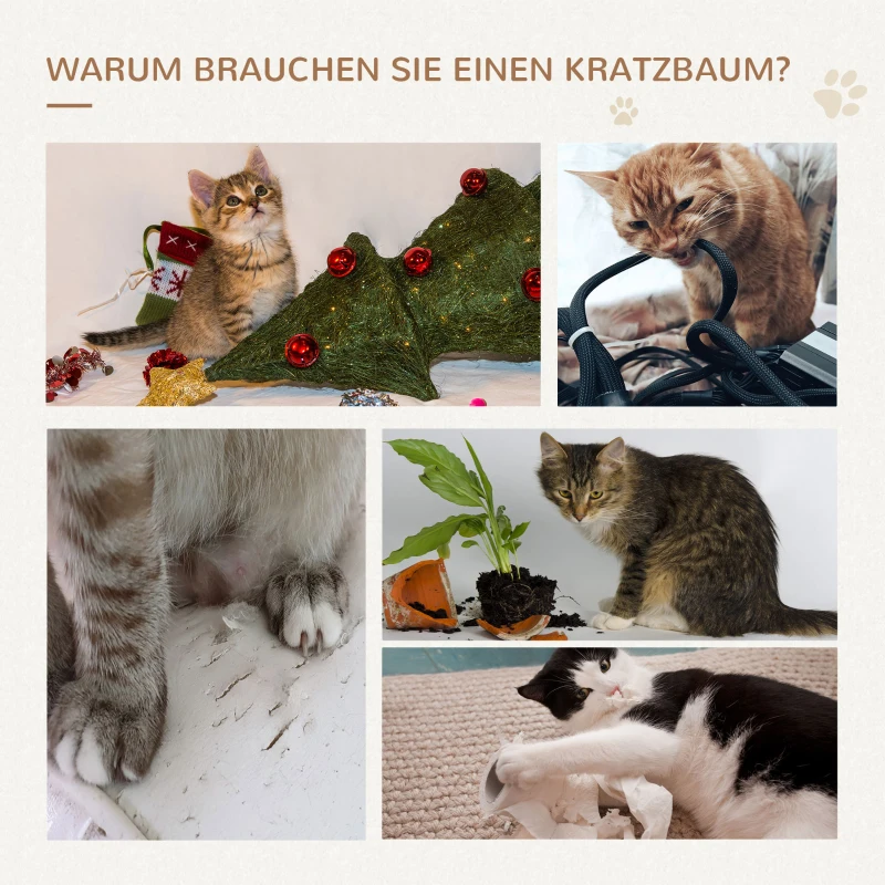 PawHut Katzenkratzbaum Katzenspielzeug Kletterbaum Sisal Polster Liegefläche Sisal samtartiges Polyester Beige+Kaffee 60 x 40 x 135 cm