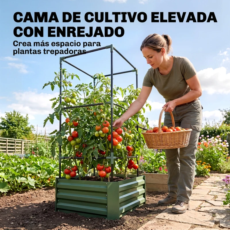 Outsunny Jardinera Exterior Grande con Enrejado y Fondo Abierto para Plantas Trepadoras 61x61x140 cm Verde
