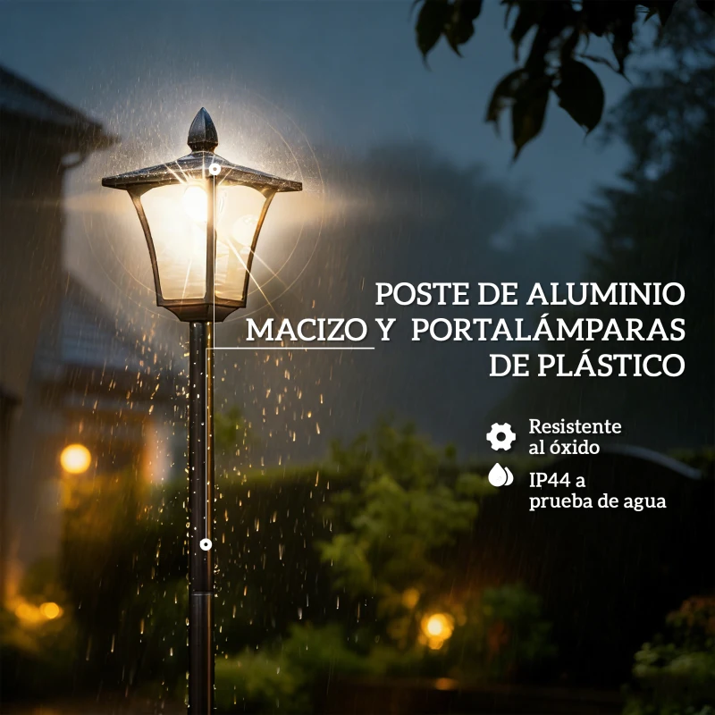 Outsunny Farola Solar Exterior de Jardín con Macetero Poste de Aluminio IP44 Encendido/Apagado Automático 33x33x160 cm Negro