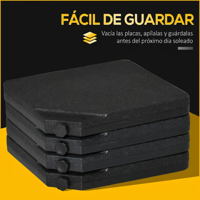 Outsunny Conjunto de 4 Pesos Rellenables para Base de Sombrilla Cruzada con 15 Litros de Agua o 17,5 kg de Arena Negro