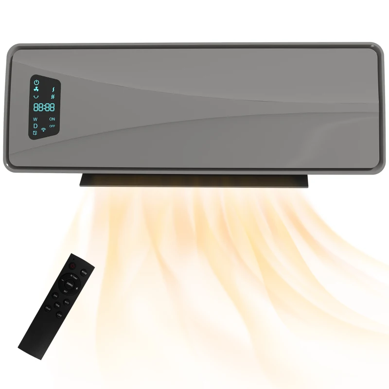 HOMCOM 2000W Ceramic Electric Heater with Fan, Adjustable Thermostat, Wall Mounted - Grey