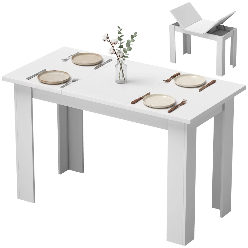HOMCOM Masă de dining modernă cu spațiu de depozitare, 120 cm, albă