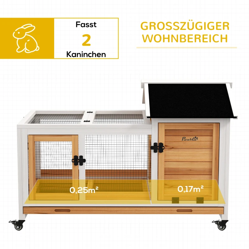 PawHut Kleintierstall für Zwergkaninchen, Meerschweinchen, mit Rädern, 108 x 58 x 73,5 cm, Gelb(m-4)