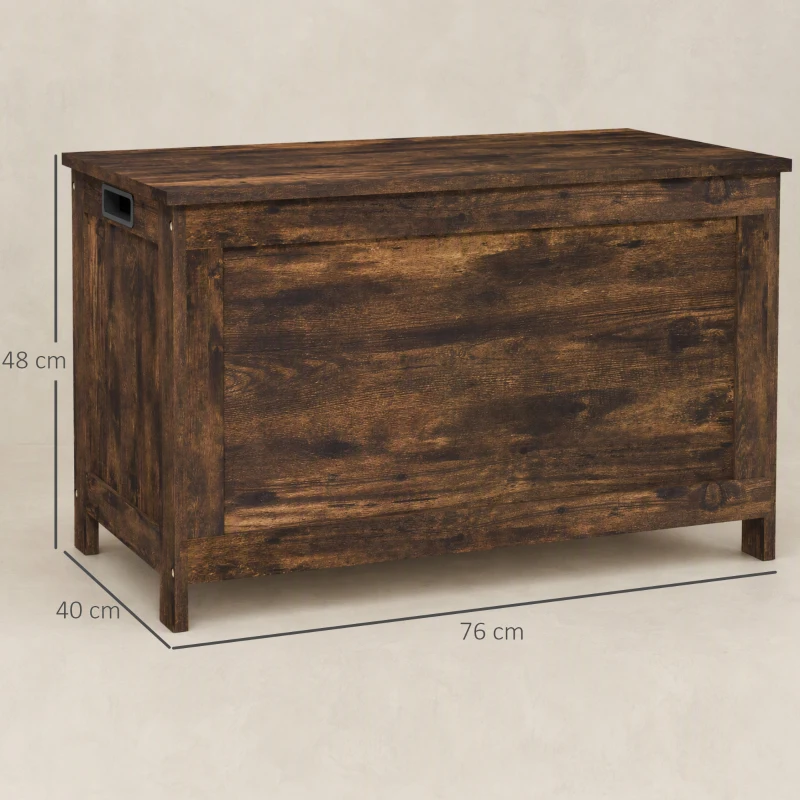 HOMCOM Storage Chest, Modern Storage Trunk with 2 Safety Hinges and Cut-out Handles, Wooden Toy Box for Living Room, Entryway, 76 x 40 x 48 cm, Rustic Brown