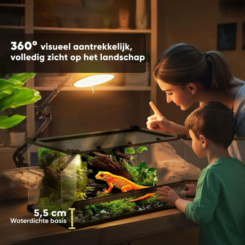 PawHut Glazen Terrarium voor Reptielen, verhoogde & waterdichte bodem, knopslot(m-6)