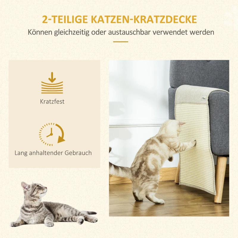 PawHut set van 2 kattenkrabmatten krasbescherming bank sisal krabtapijt voor kat fauteuil bank kattenkrabmat beige + grijs 130 x 45 x 0,3 cm